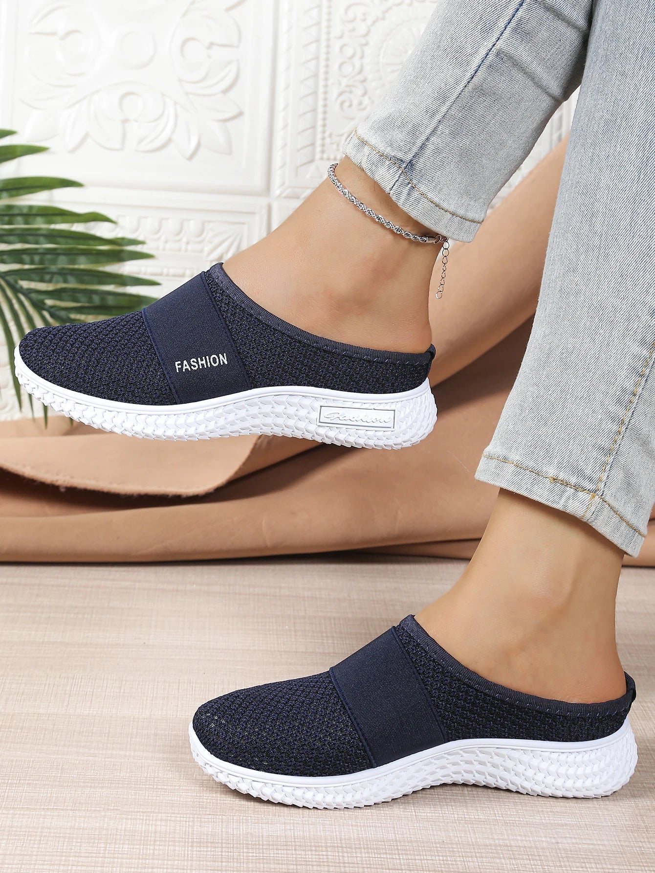 Women's shoes, women's casual shoes, summer mesh breathable thick-soled women's headband half support