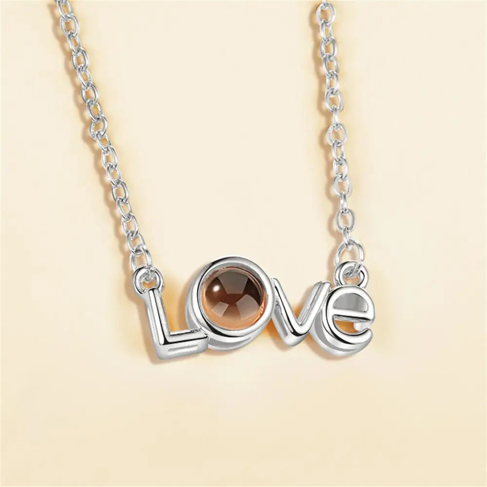 New Letter Necklace 100 Languages I Love You Projection Pendant Necklace Women Jewelry Collier Femme Bijoux Best Friends Gifts