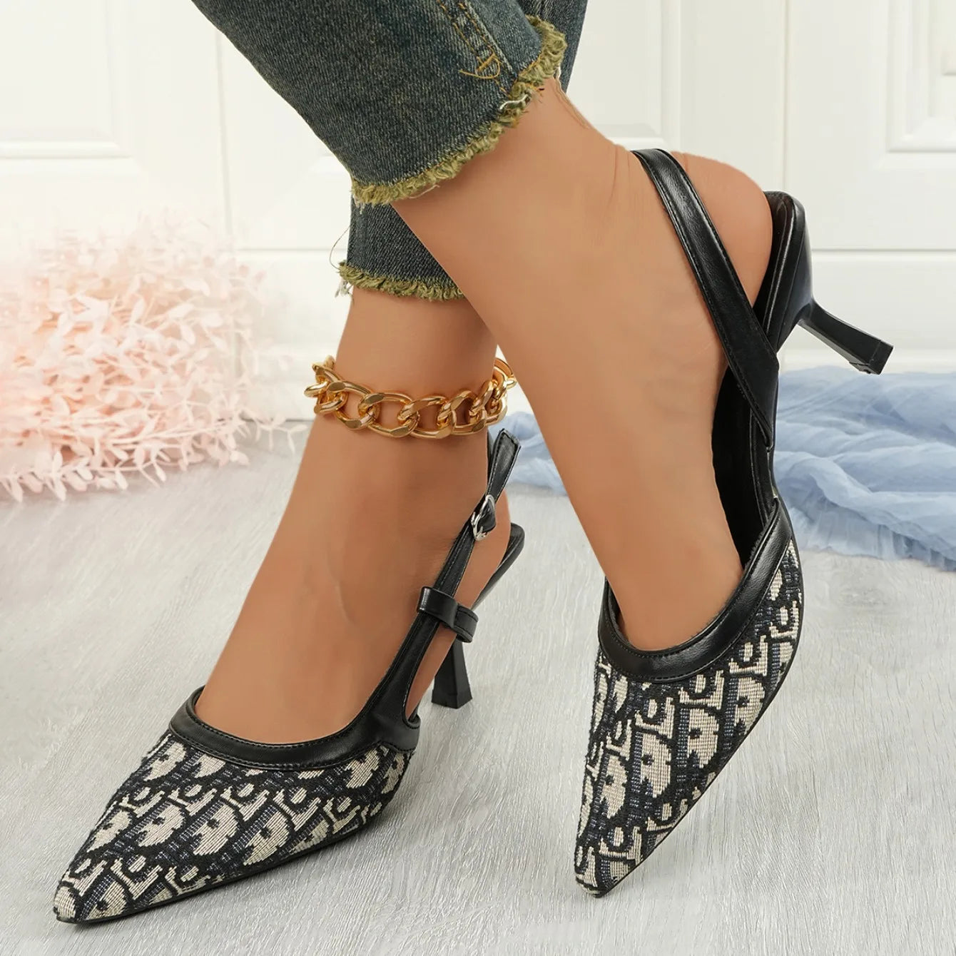 Women Sandals Satin Pointed Back Empty Women Shoes 2025 Summer One-word Buckle Sexy High Heels Women Sandalias Mujer Zapatos