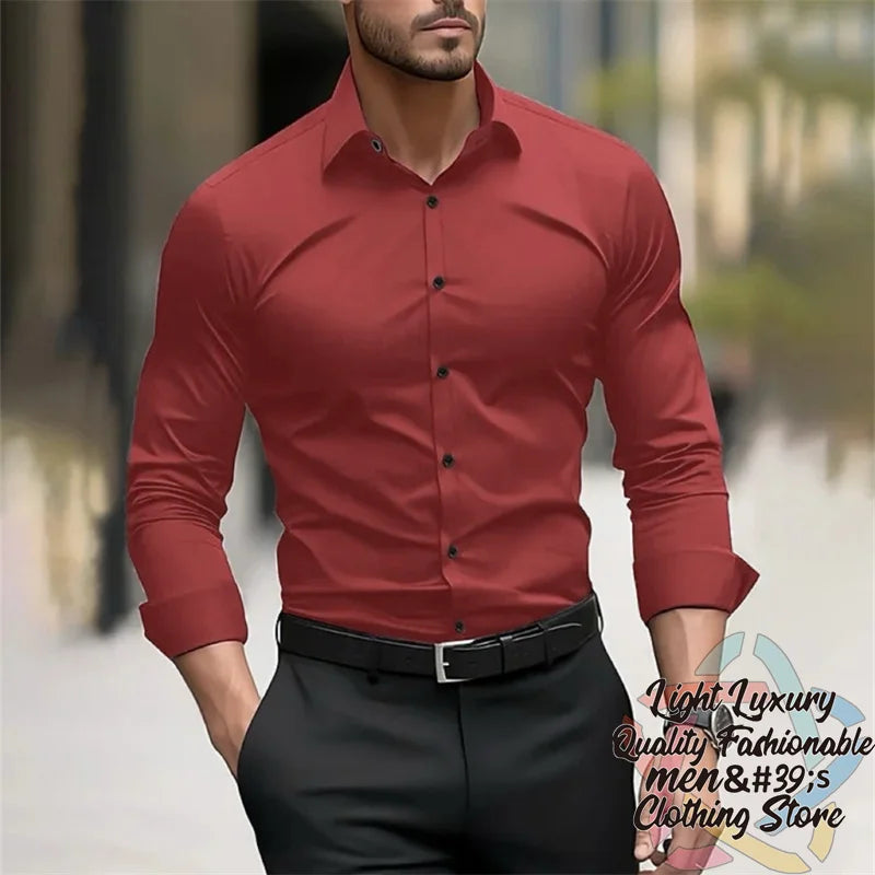19-color men's shirt formal solid color wedding outdoor black navy blue dark green business long-sleeved top clothing XS-6XL