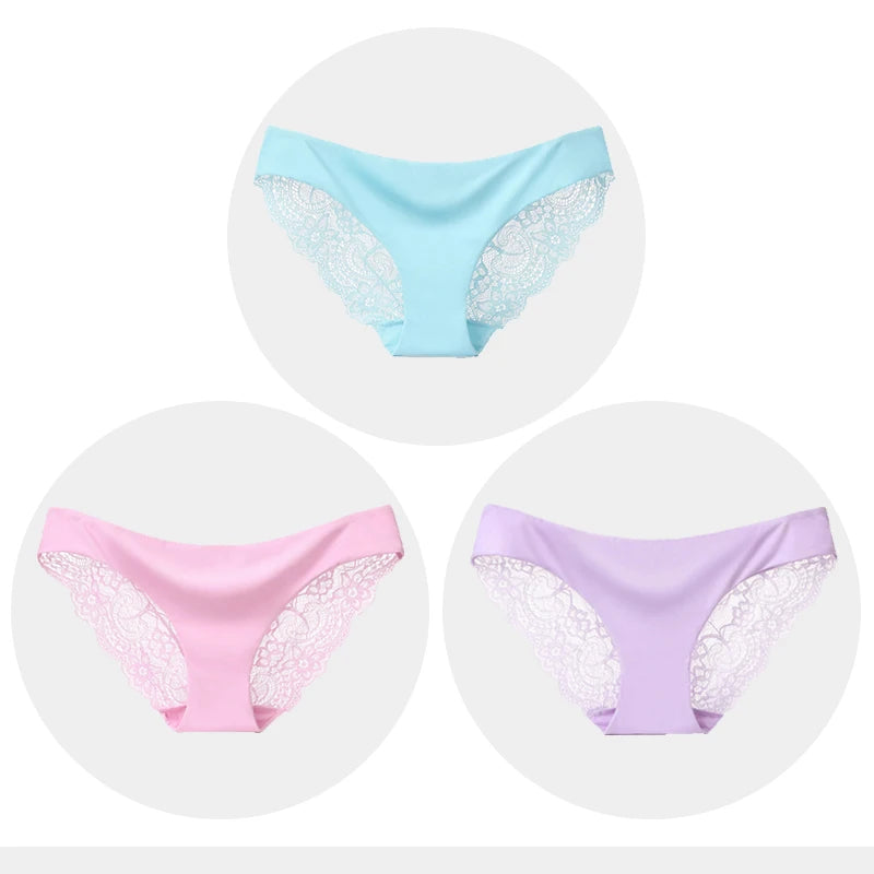 Women's Seamless Underwear Leopard Intimate Women Sexy Lace Black Floral Panties Seamless Panty 3pcs/set