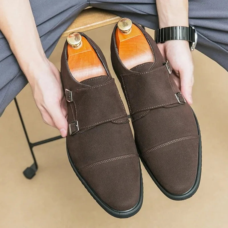 High Quality Leather Shoes for Man Fashion Belt Buckle Suede Casual Men Shoes Designer Busines Men Dress Shoes Zapatillas Hombre