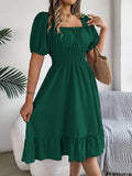 Spring Summer Elegant High Waisted Dress Square Neck Short Sleeved Ruffled Edge Long Dresses for Women 2026 Valentine's Day