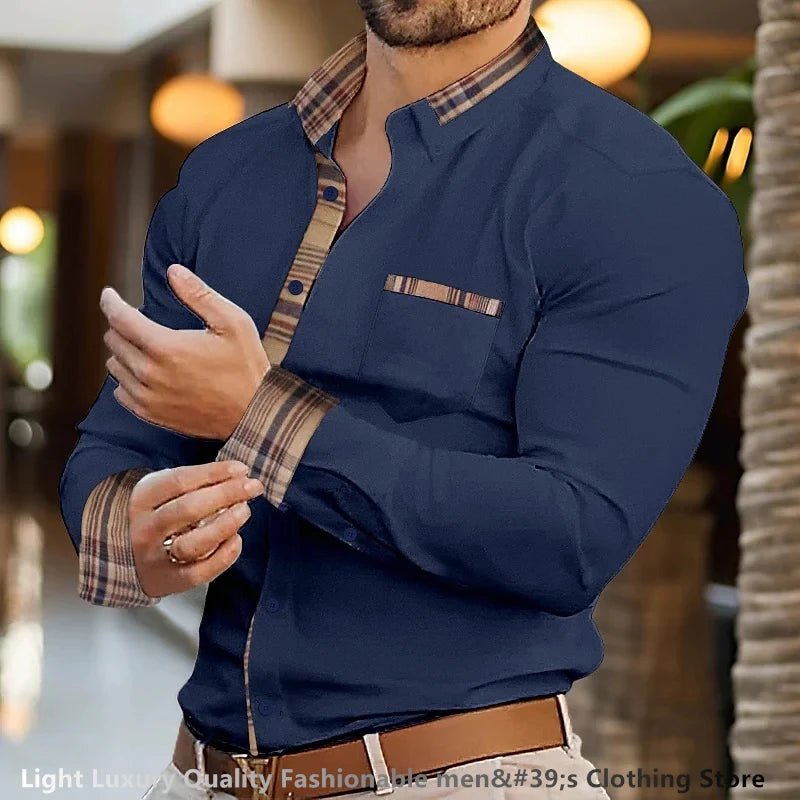 25-color men's shirt long-sleeved shirt pocket shirt outdoor street button fashion designer casual breathable XS-6XL