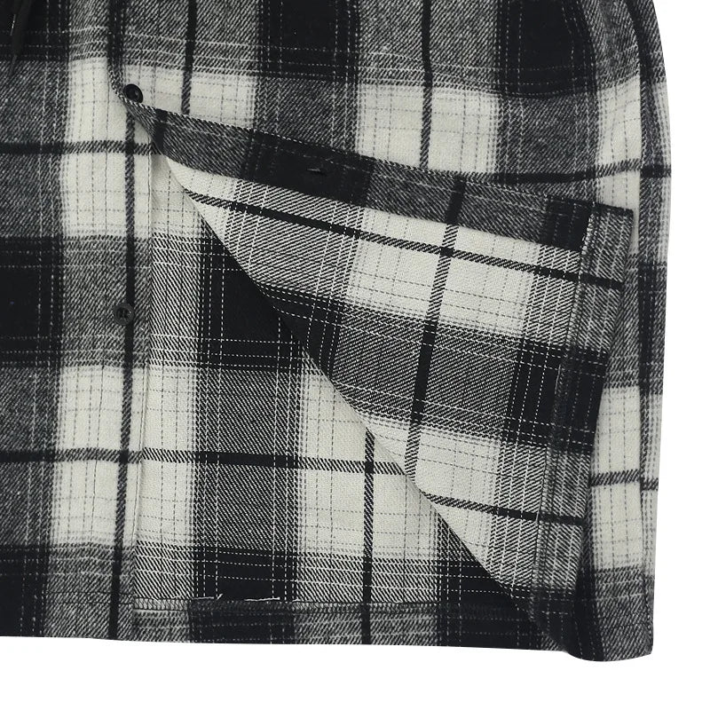 Heavy New Loose Casual Flannel Jacquard Long-Sleeved Hooded Plaid Shirt for Work Business Autumn 2025