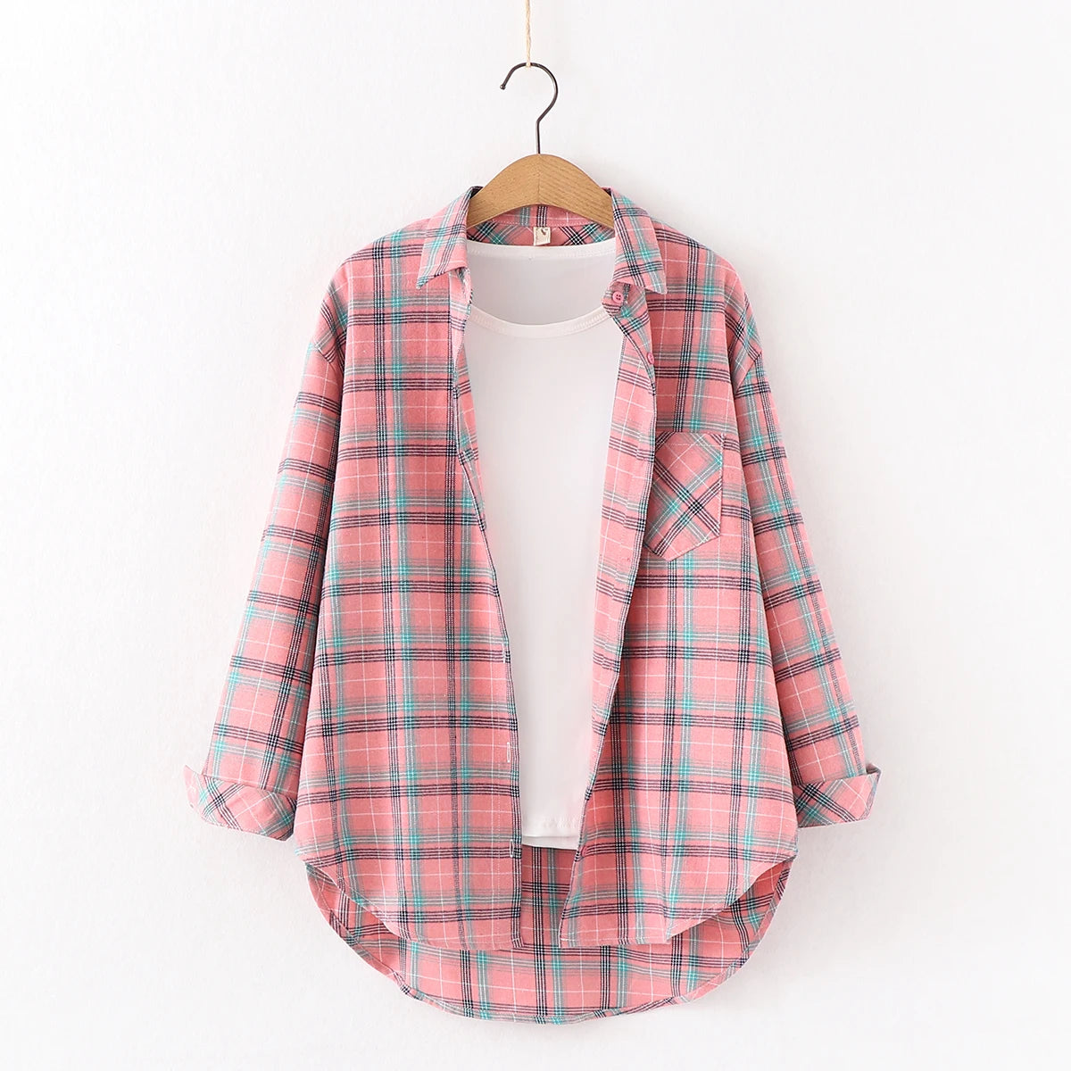 Fresh Flannel Plaid Shirt Women 2025 New Female Blouses and Tops Cotton Loose Long Sleeve Casual Shirts Fine Women's Clothes