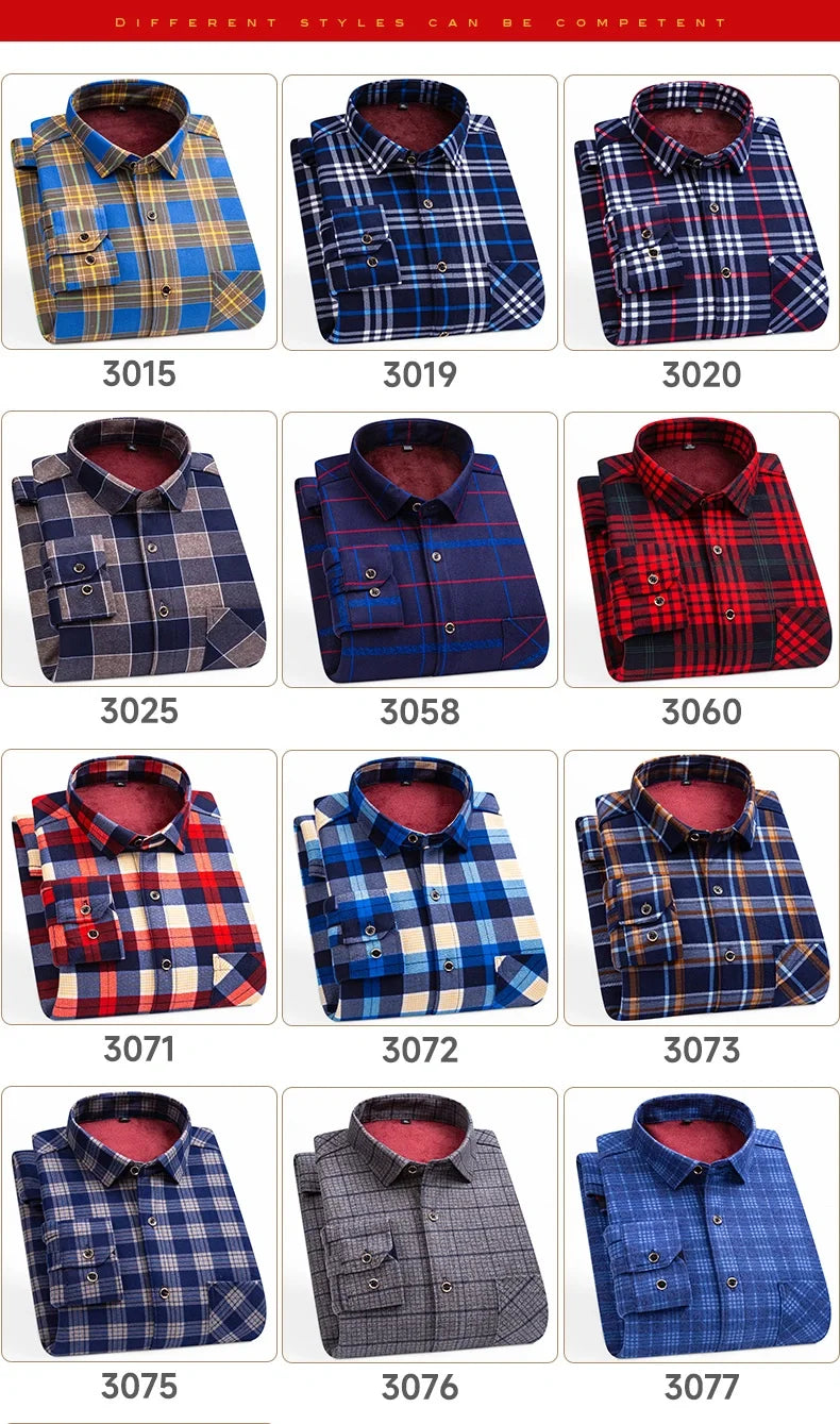 New men's long-sleeved shirt thickened and fleece warm 8XL9XL plus size autumn and winter casual no-ironing comfortable top