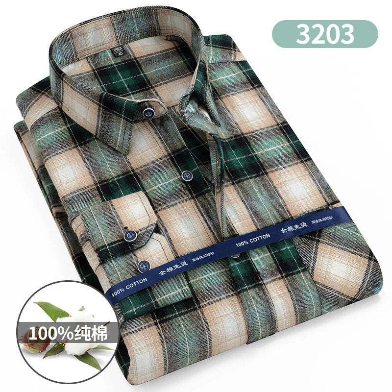 Plaid Flannel Shirts For Men Long Sleeve 100%Cotton Fashion Casual Soft Standard-Fit Man Blouse Clothes Men's clothing 10XL 11XL