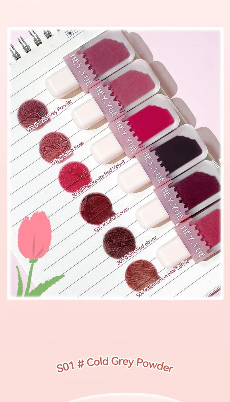 HEYYUE Ice Cream Lip Glaze — Velvet Matte Finish, Pudding Lip Clay, Student-Friendly Everyday Skin-Brightening Lipstick