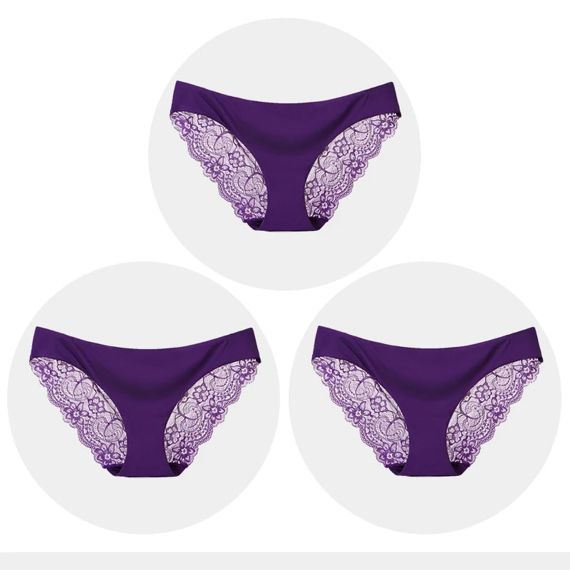 Women's Seamless Underwear Leopard Intimate Women Sexy Lace Black Floral Panties Seamless Panty 3pcs/set