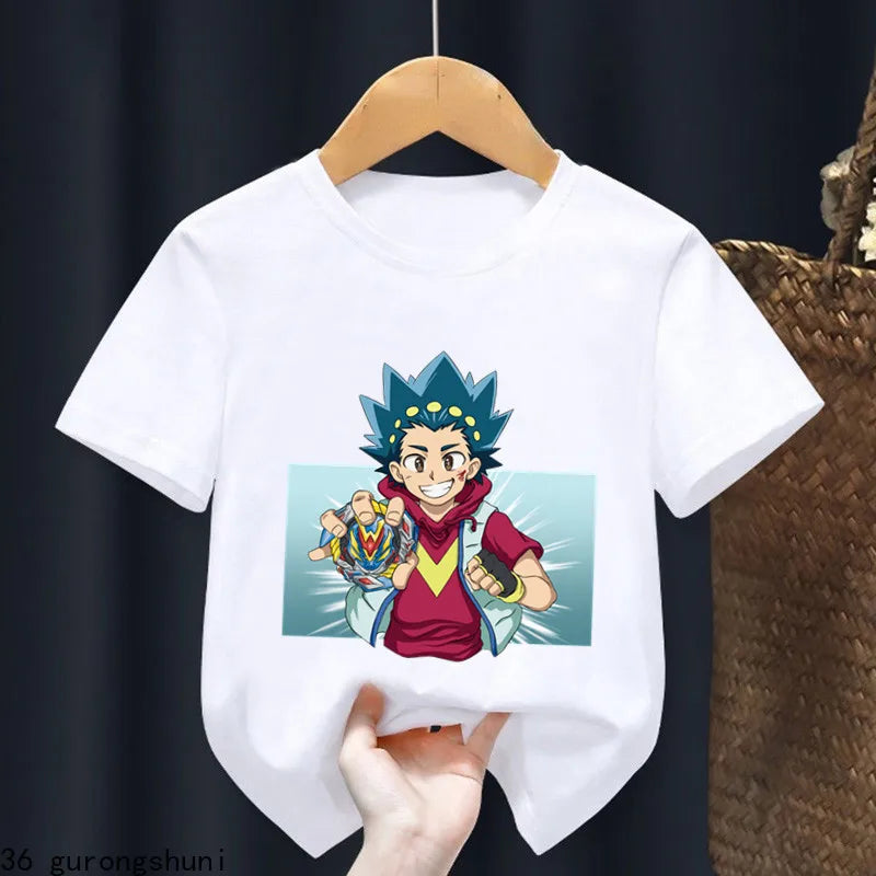 2024 Beyblade Burst Evolution Print Kids T Shirt Girls Summer Tops Baby Boys Clothes Cartoon Children Short Sleeve T-shirt