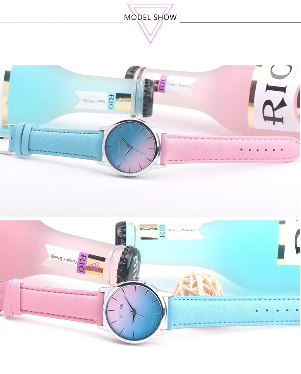 BK25 Fashionable Men watch color dual splicing Women watch waterproof simple quartz watch couple watch  gift watches for man