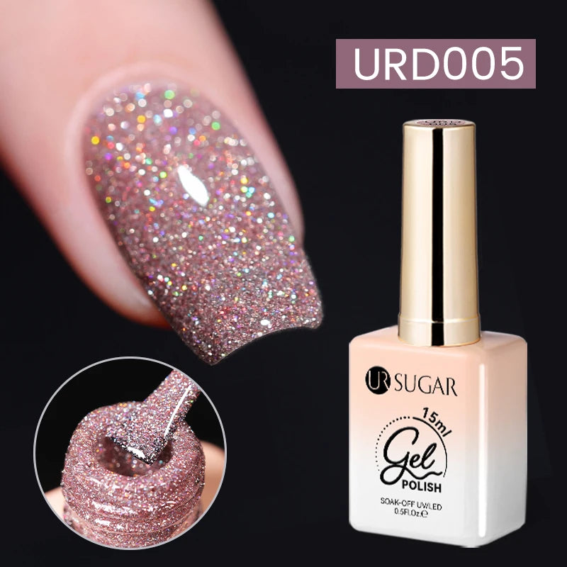 UR SUGAR 15ml Glitter Reflective Black Nail Gel Polish Flash Effect Shiny Soak Off UV Gel Manicure Colorful NeonNail Art Varnish