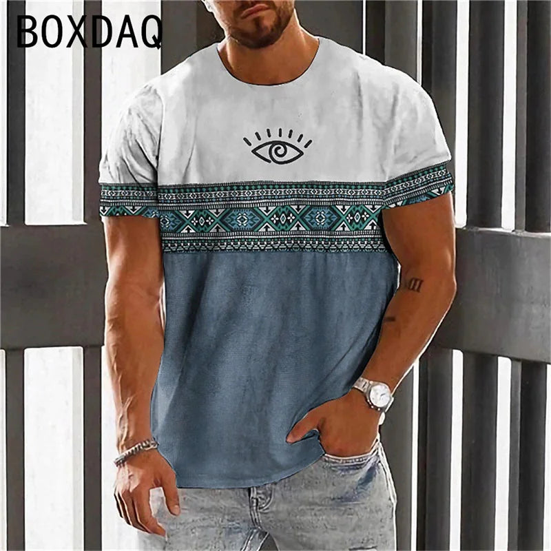 Vintage Ethnic Style Men's T Shirt  Dashiki Traditional Wear Clothing Short Sleeve Casual Retro Streetwear Clothes For Men tops