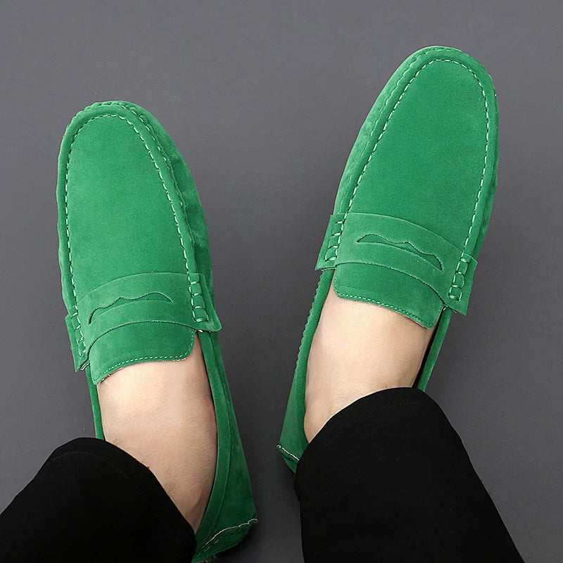 Suede Leather Penny Peas Loafers Men Women Boys Driving Shoes Big Size 35-48 Moccasins Slip on Flats Designer Mens Loafers Pink