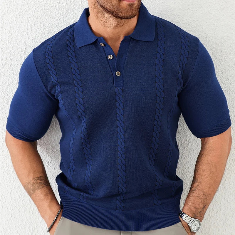 Big Size New Mens Knit Tops Short Sleeve Sweaters Solid Button Polo Shirts Knit Pullover Shirts US Size