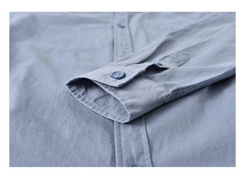 Basic Men's Long-Sleeve Cotton Shirt - Casual and Versatile Spring Style 100% Cotton Solid Color Casual Shirt