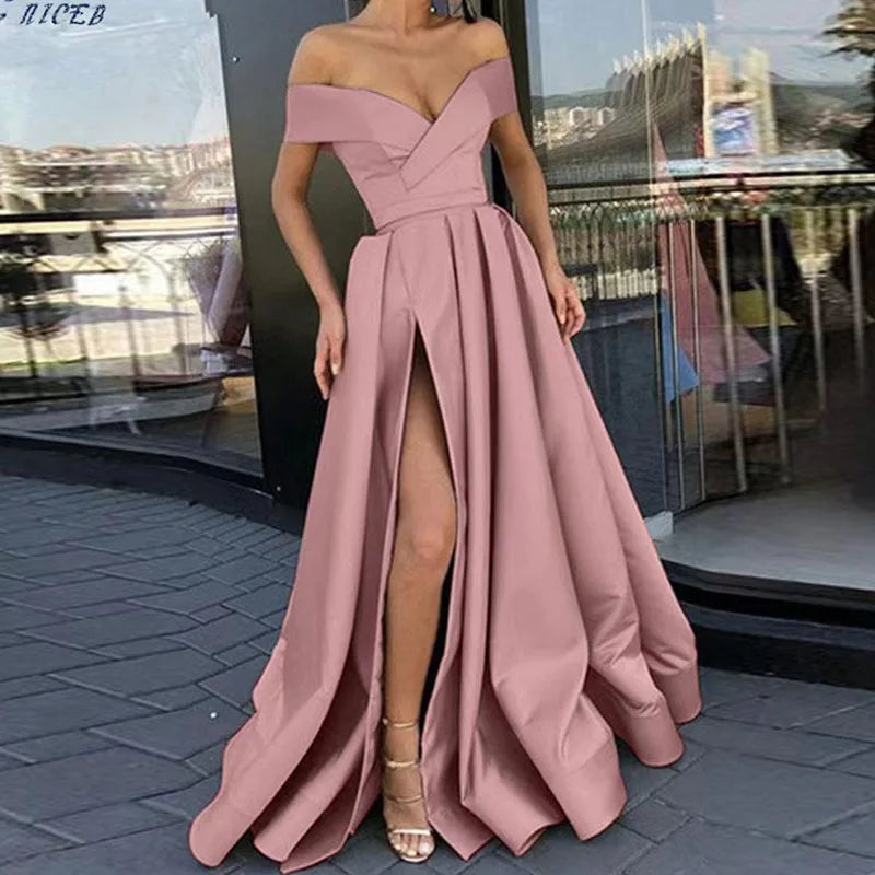 Women's Deep V-neck Dress Elegant Long Skirt High Waist Polka Dot Satin Gown No Sleeve Gathered Princess Style for Party
