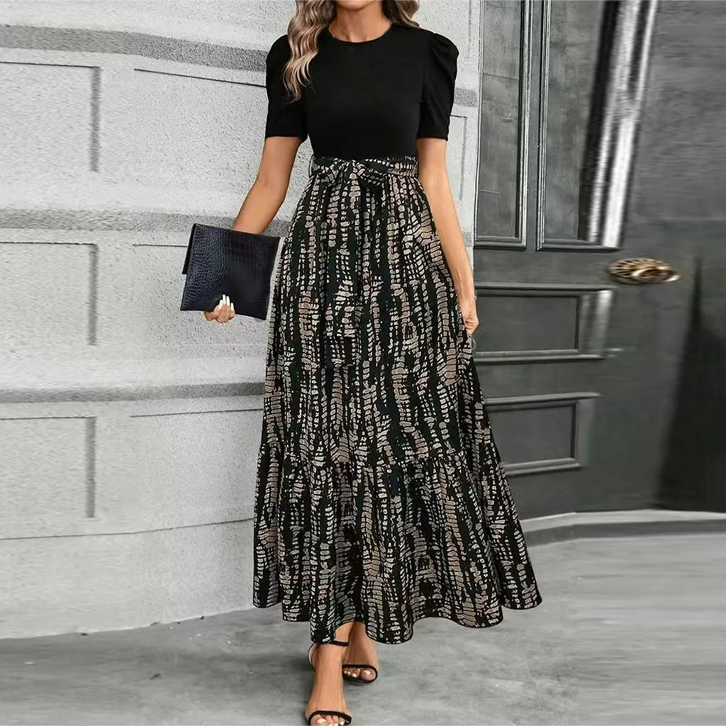 Dresses Elegant Office Lady Outfits A-line Lace-up Slim Fit Waist Ruffle Hem Skirt Women Dress Summer vestidos de mujer casuales