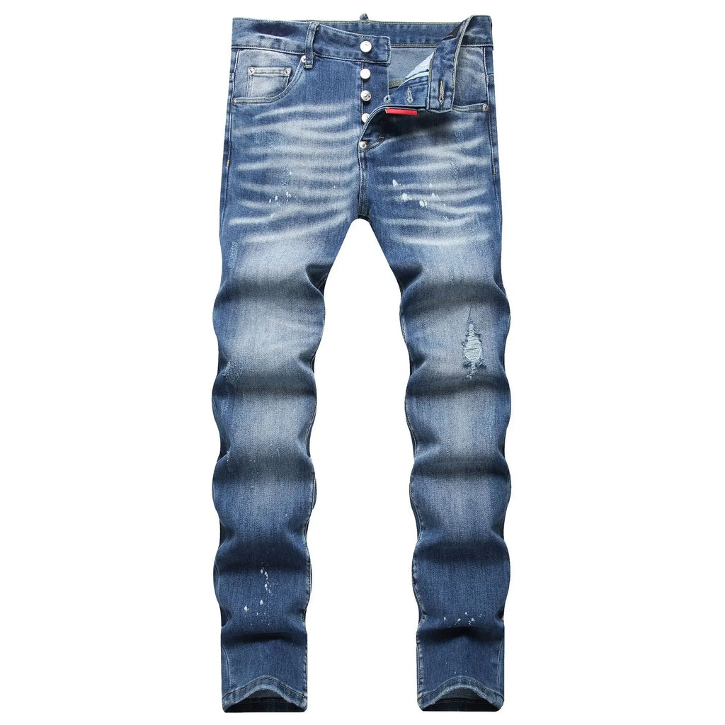 2025 Men's Ripped Jeans Luxury Brand Light Blue Holes Long Trousers Quality Male Fashion Stretch Slim Pants Men Skinny Jeans