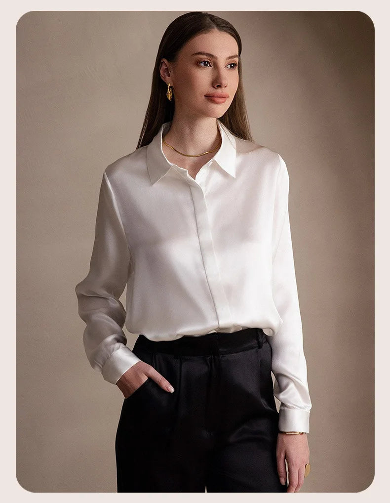 Spring Covered Button Mulberry Silk Shirt Long Sleeve Ladies Clothing Luxury 19Mm 100% Silk Women'S Fashion Blouses