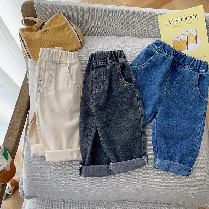 LILIGIRL 2025  Baby Pants Solid Kids Jeans Casual  Boys Denim Pants Soft  Girls Fashion Trousers