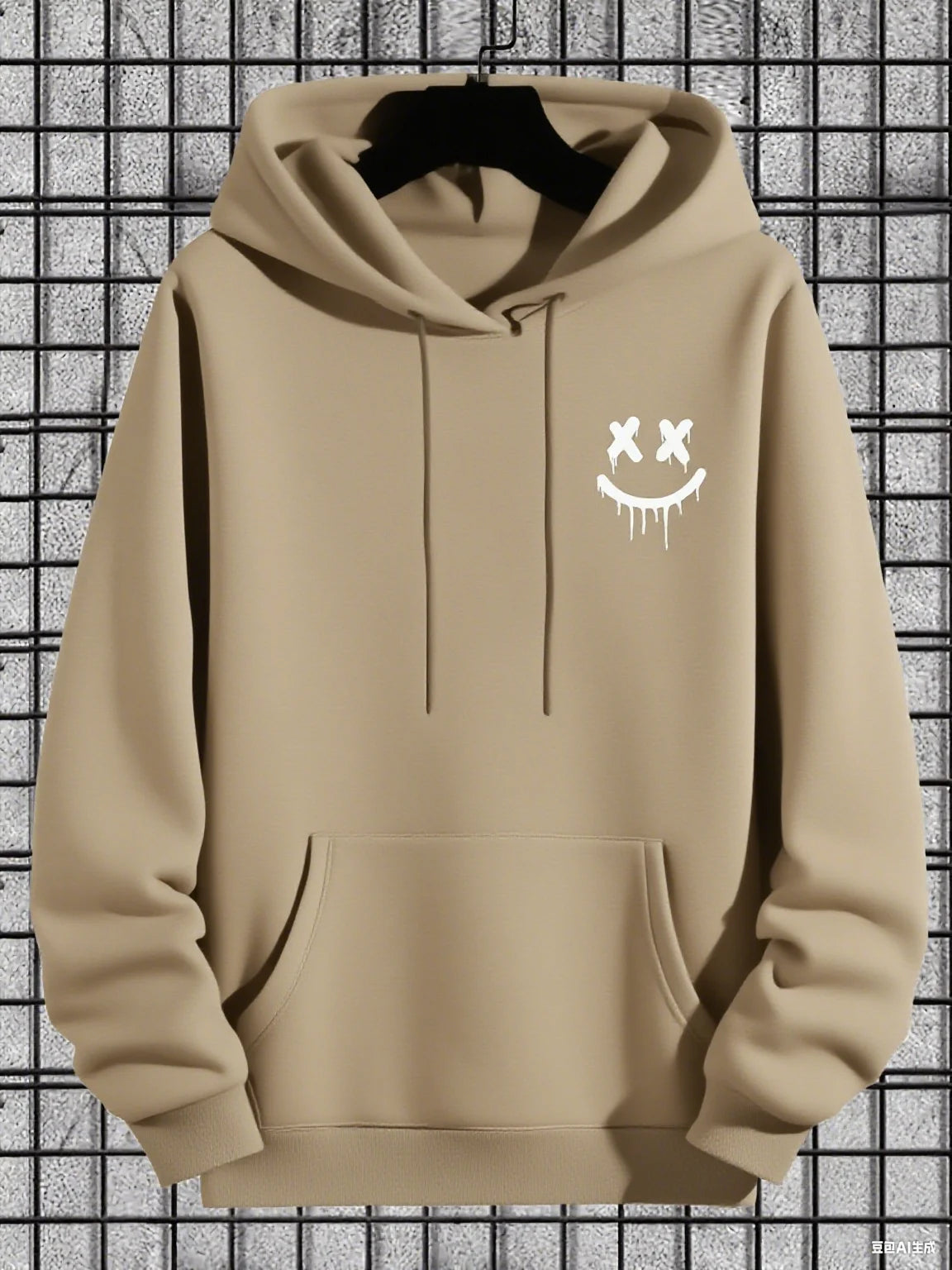Men'S Casual Hoodie with Geometric Face Design - Stylish Pullover Sweatshirt, Long Sleeve, Kangaroo Pocket