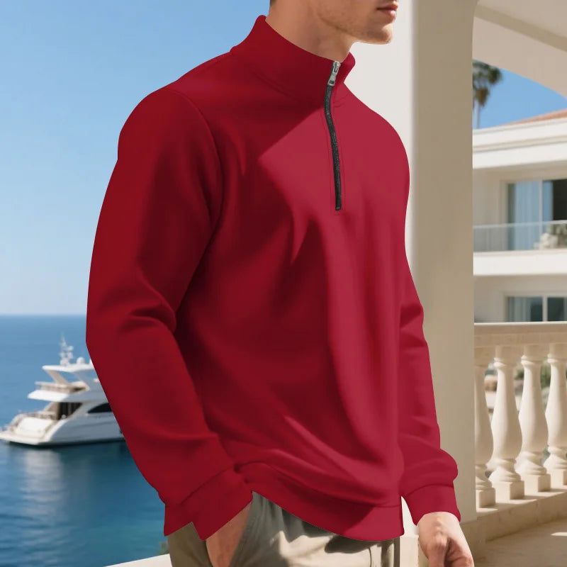 Autumn Winter Men's Fleece Quarter Zip Pullover Man Long Sleeved Loose Stand-up Collar Sweater Casual Comfy Mock Neck Sweatshirt