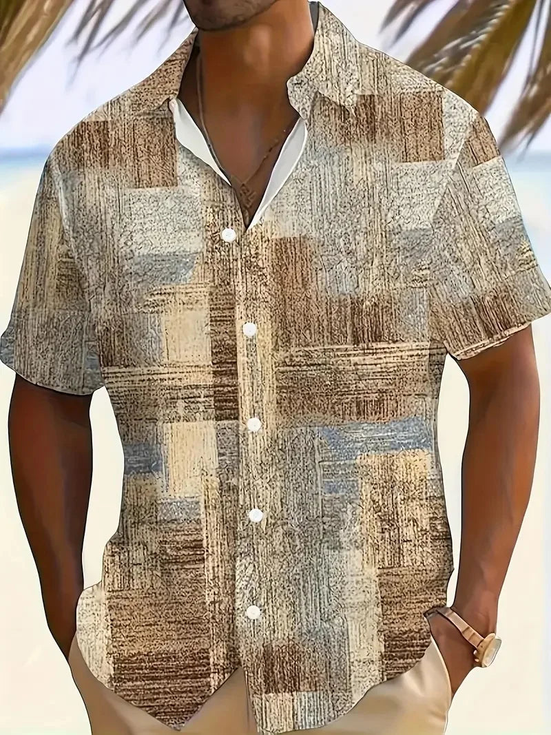 Summer Men's Shirts Hawaiian Blouse Stripe Print 2025 New Short Sleeve Single Breasted Oversized Tops Camisa Clothing Buttons