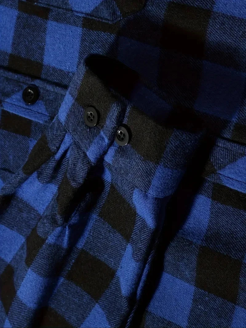 Youth Fashion Street Hooded Plaid Shirt Men's Slim Fit Long Sleeved Shirt Couple Travel Casual Shirt Men's Sports Shirt Jacket