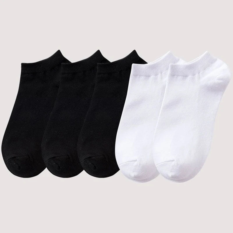 10pcs=5 Pairs Low Cut Mens Socks Solid Color Black White Grey Breathable Cotton Sports Socks Female Male Short Ankle Socks Women