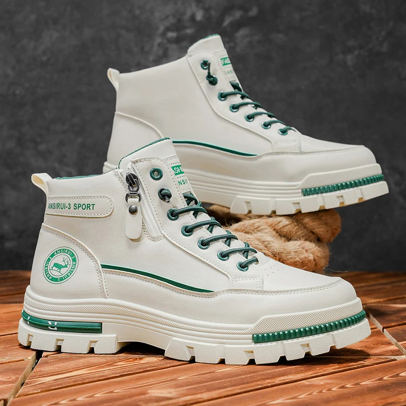 2025 A/W New Men's Mid-High Top Outdoor Work Boots - Zip-Up, Hiking Casual Sports Mountaineering Style