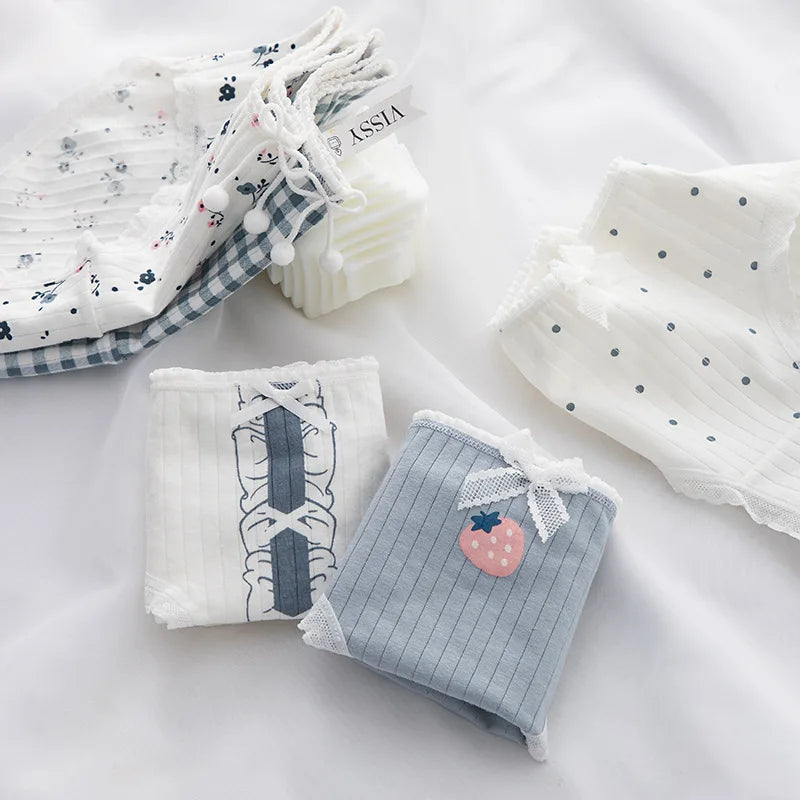 7PCS/Lot Women's Underwear Cute Cotton Panties Seamless Sexy Briefs For Girl Ladies Lingerie Cartoon Pantys Print Underpants