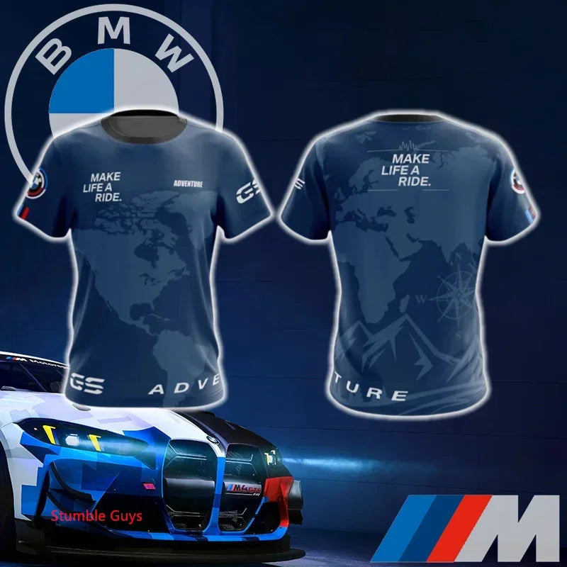 Summer Men's BMW T-Shirt Sports Motorcycle Racing Short Sleeve Fashion Casual M Power Car Brand Clothes