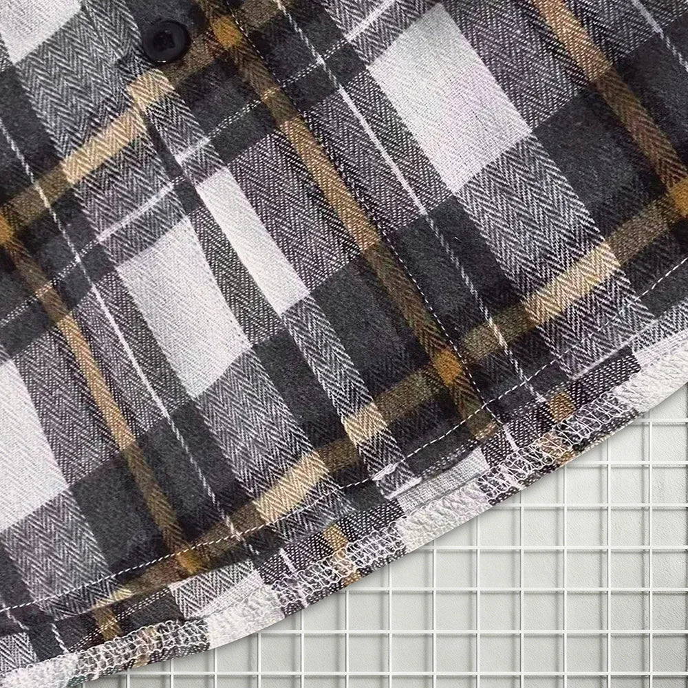 Men's Spring Autumn Plaid Button Down Shirt Long Sleeve Casual Open Front Cardigan Fashion Loose Fit Top