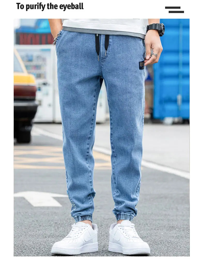 New Big Size 8XL Men's Jogger Jeans Streetwear Black Blue Casual Denim Cargo Pants Stretch Cotton Taper Jeans Baggy Trousers