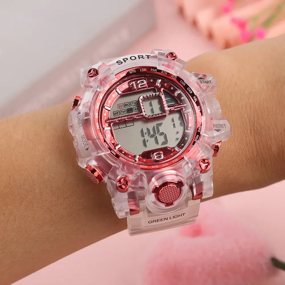 Outdoor Sport Transparent Digital Watch Men Women Alarm Clock 5Bar Waterproof Shock Creative Watches LED Display Wristwatch