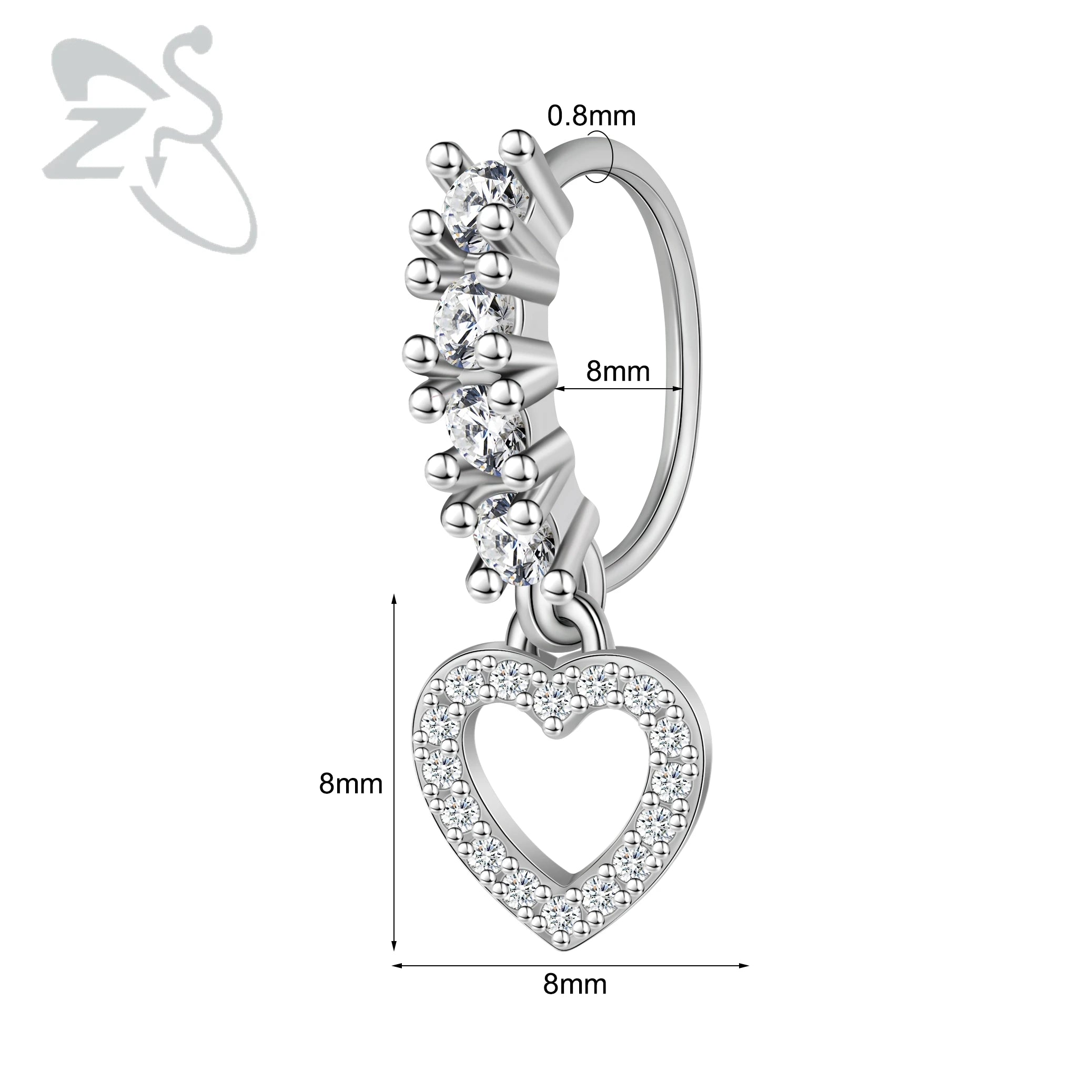 ZS 1PC Butterfly Leaf Moon Shape Nose Piercing Silver Color Septum Ring Stainless Steel Nose Clicker Cartilage Piercing 20G