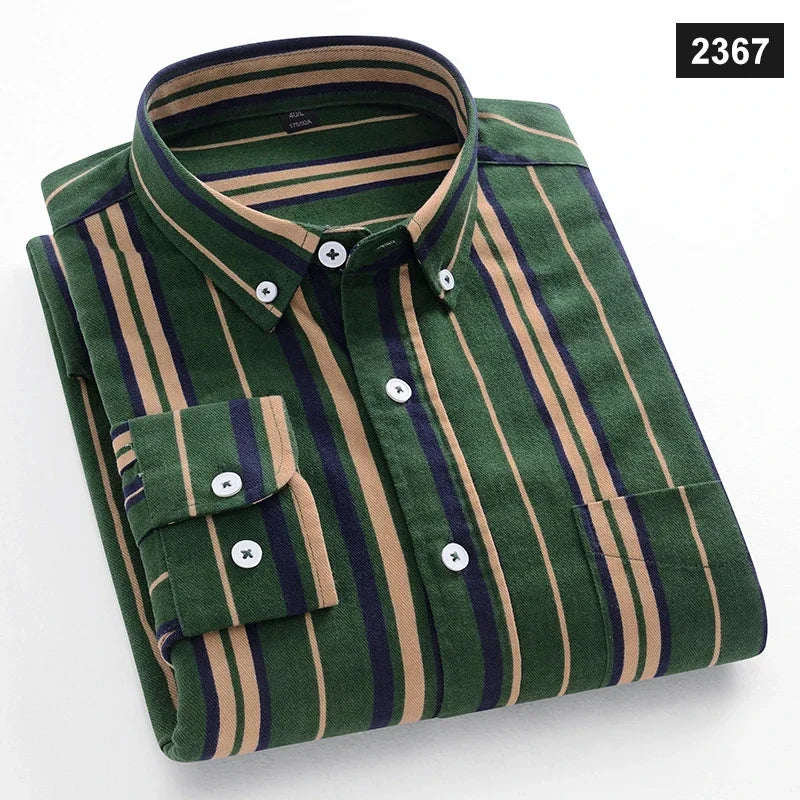 Men Cotton Oxford Striped Casual Long Sleeve Shirts New Fashion Businessman Office Daily Classic Men Top Clothing Dress Regular