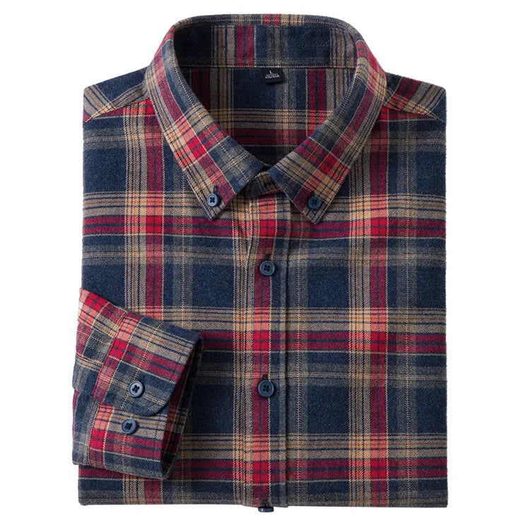 100% Cotton Flannel Shirt Men's, Plaid Casual Jacket, Anti-Wrinkle, Multi-Color Gold Quality Long-Staple Cotton M-4XL