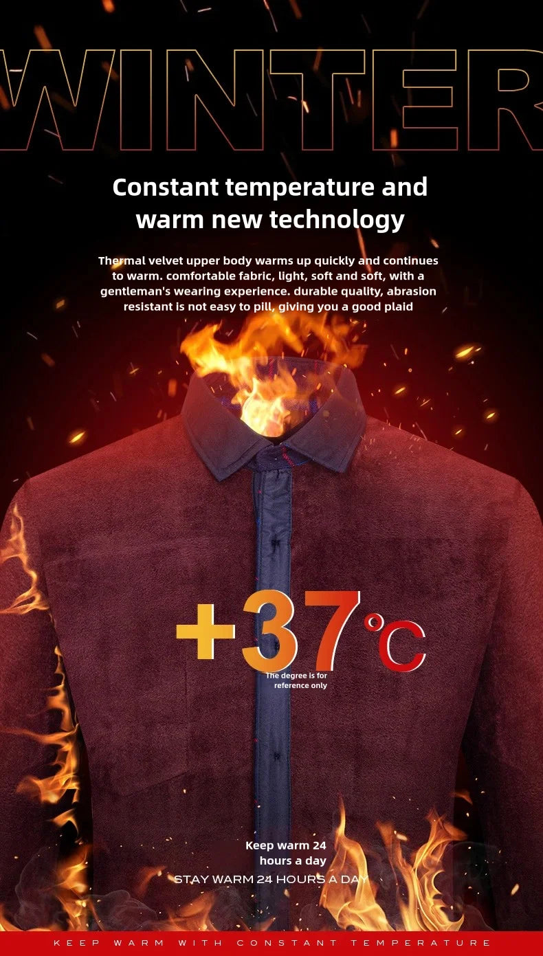 New men's long-sleeved shirt thickened and fleece warm 8XL9XL plus size autumn and winter casual no-ironing comfortable top