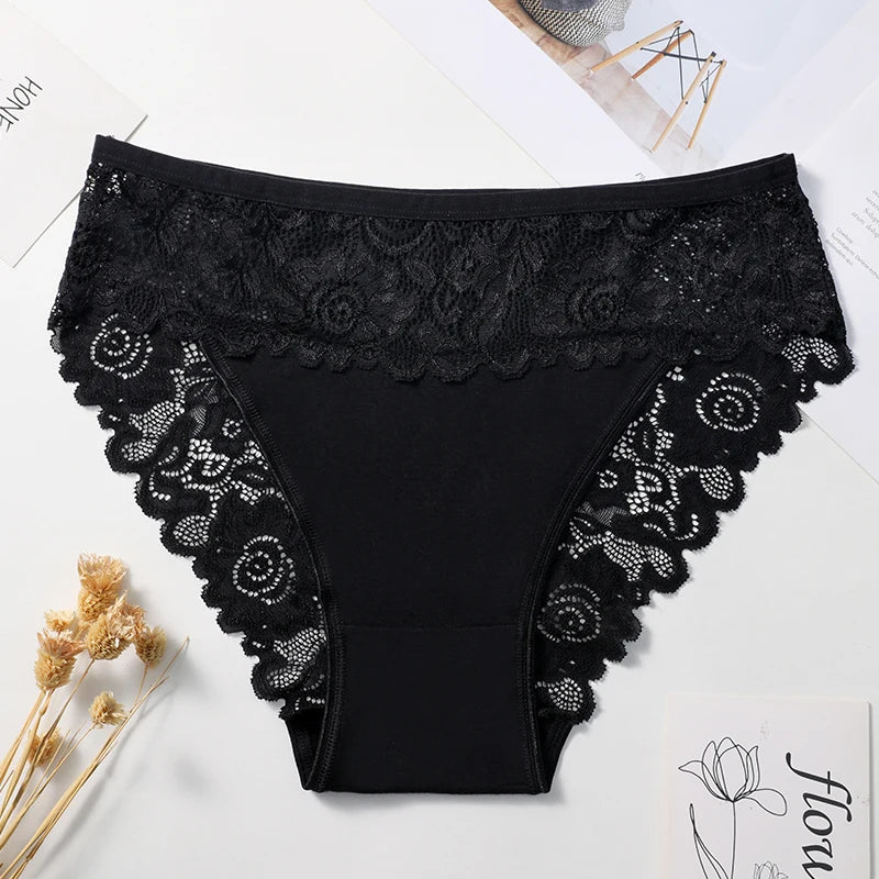 3PCS/Set Lace Cotton Patchwork Panties Women Briefs Solid Color Floral Embroidery Women Briefs Sexy Female Underwear Lingerie