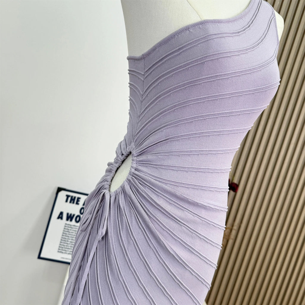 Women Elastic Summer Simple Party Dresses Sexy Irregular One Shoulder Stripe Sheath Pencil Dress