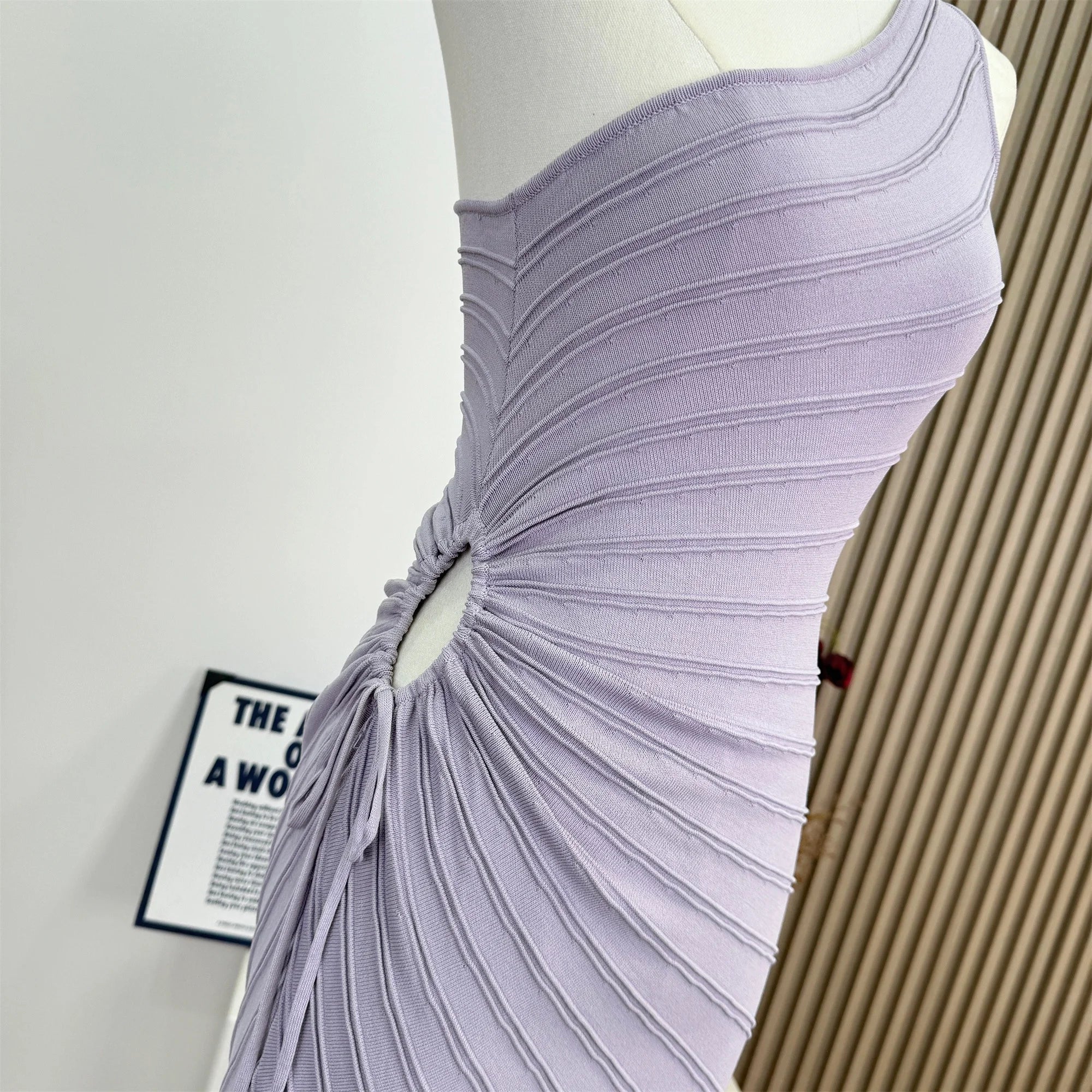 Women Elastic Summer Simple Party Dresses Sexy Irregular One Shoulder Stripe Sheath Pencil Dress