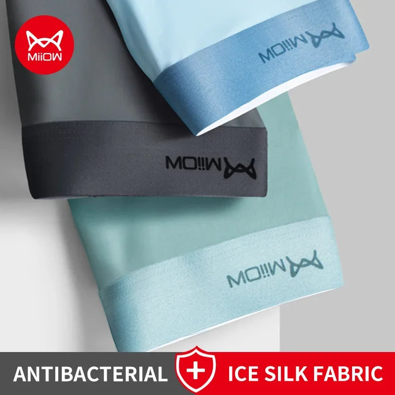 MiiOW 3Pcs Ice Silk Men Underwear Boxers 3A Breathable Crotch Man Underpants Graphene Antibacterial Men's Panties Boxer Trunks