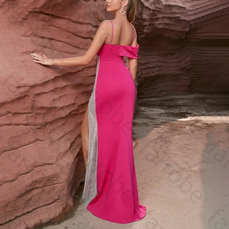 Luxury Sequined Strap Sexy Evening Dresses Elegant Side Slit Celebrity Dress Exquisite High Quality Prom Party Gowns Customized