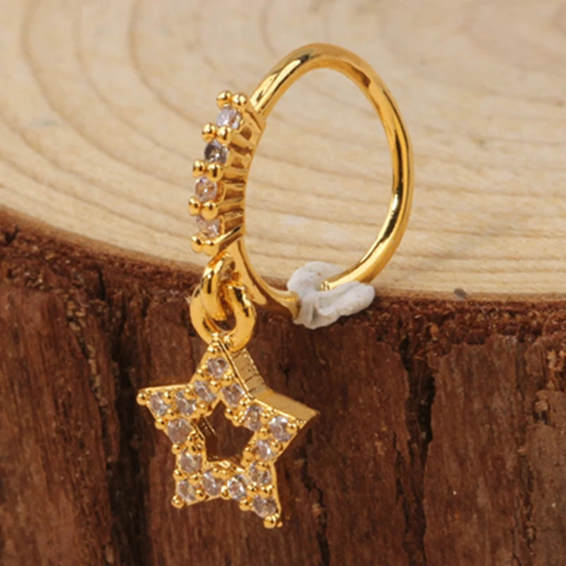 Gold Plated Pendant Nose Ring Hoop for Women Crystal Nose Hoop Protection Jewelry Nose Piercing Cartilage Earring Piercing