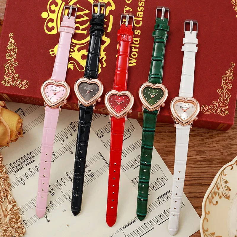 Luxury Watch Women Quartz Leather Watches Heart Ladies Wristwatch Rhinestone Dress Clock Gift Reloj Mujer Montre Femme