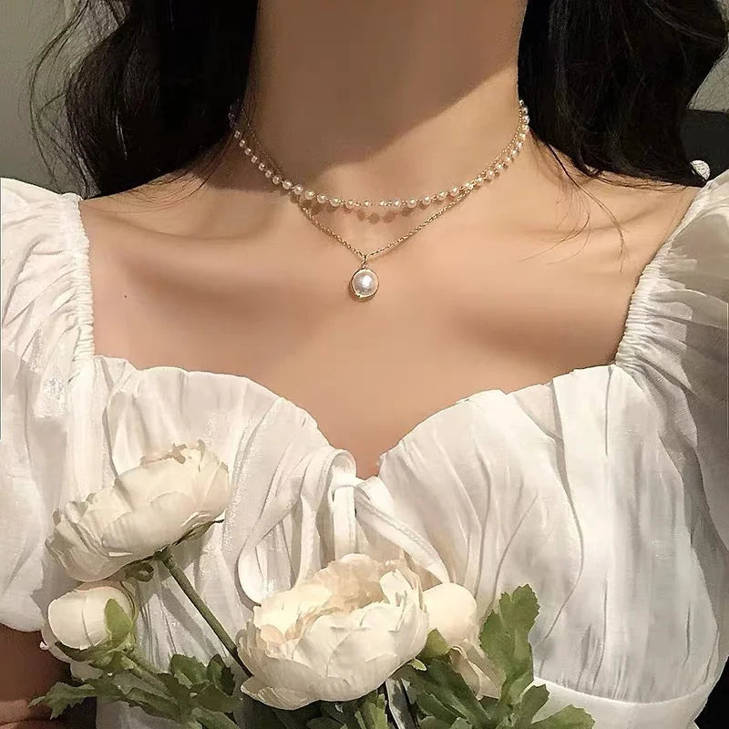 1PC Fashion Korean Style Freshwater Pearl Necklace For Women Gentle Vintage Clavicle Chain Zircon Pendant Necklace Party Jewelry