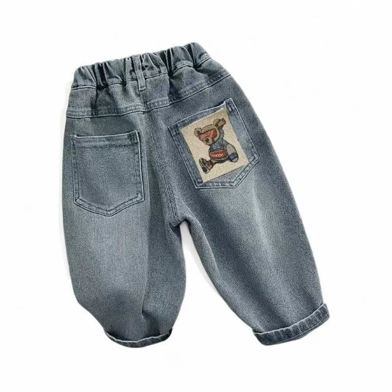 Children's Jeans Spring and Autumn New Kids Cropped Trousers Baby Loose Straight Jeans Boys Casual Children's Clothing